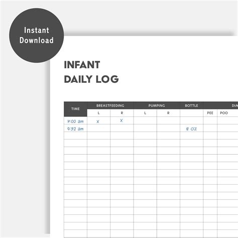 Pdf Free Printable Baby Daily Log