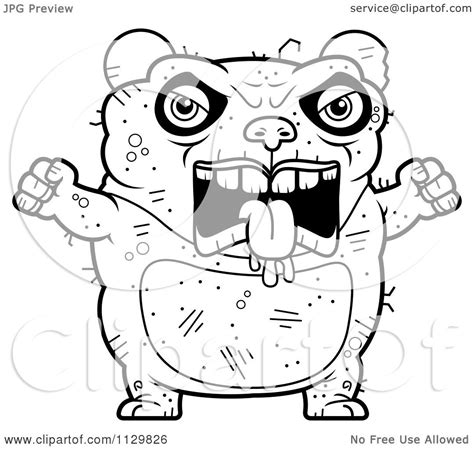 Cartoon Clipart Of An Outlined Angry Ugly Panda - Black And White Vector Coloring Page by Cory ...