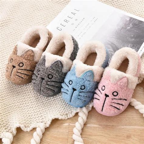 Cute Fluffy Cat Plush Slippers For Kids And Adults #cutecats | Cat slippers, Winter kids, Cute ...