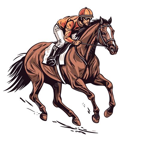 Horse Racing Vector, Sticker Clipart Man Riding A Horse On The Race Track Illustration Cartoon ...