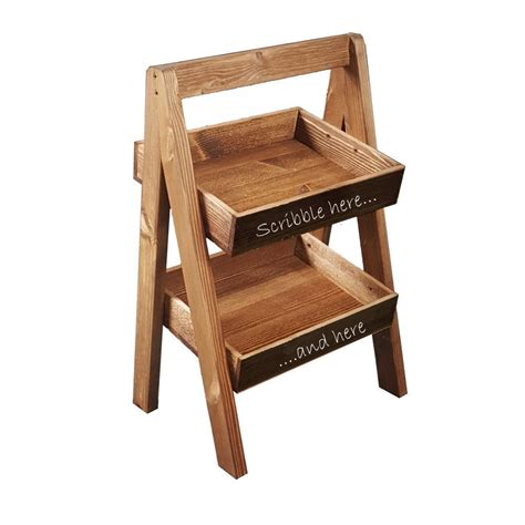 Rustic Blackboard 2-Tier Slanted Wooden A-Frame Display Stand