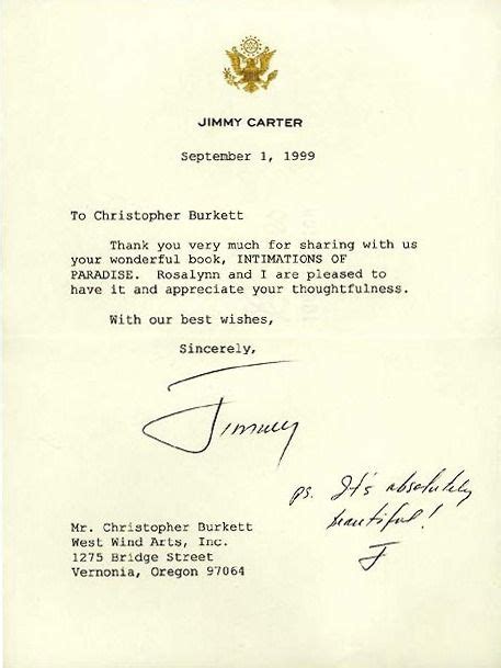 A letter from former United States President, Jimmy Carter ...