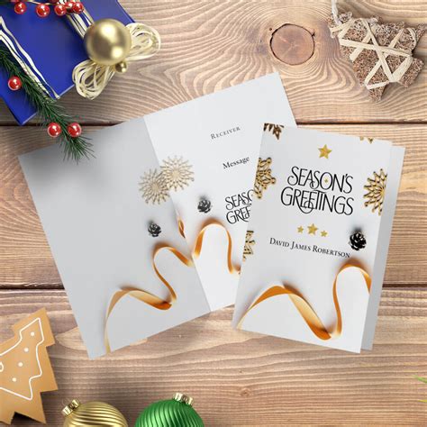 Personalised Gold Ribbons Season’s Greetings Card – Greetings World