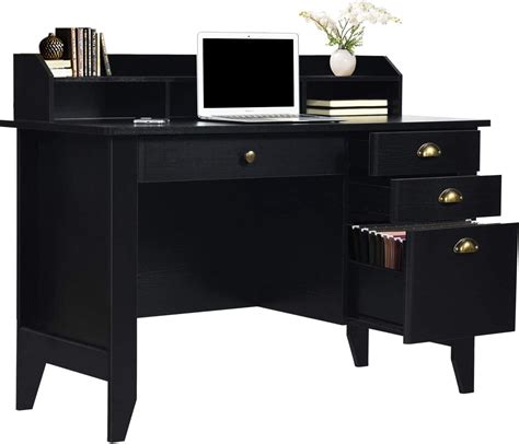 Computer Desk with Drawers and Hutch Shelf Wood Executive Desk Teens Student Desk Writing Laptop ...