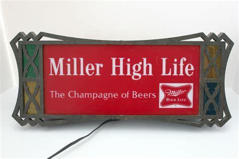 Vintage Miller High Life Beer Sign, Light Up Stained Glass Look ...