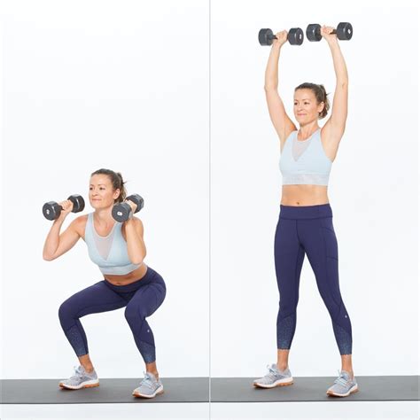 Superset 1, Exercise 1: Dumbbell Squat Press | High Intensity, Total-Body Workout | POPSUGAR ...