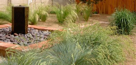 Basalt water feature, decorative grasses | Garden landscape design ...