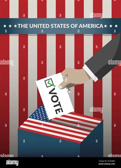 US Presidential election 2020 campaign poster. hand putting voting ballot paper card in the ...