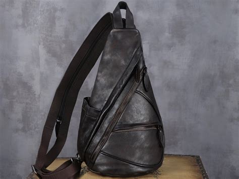 Genuine Leather Sling Bag Casual Shoulder Hiking Backpack - Etsy