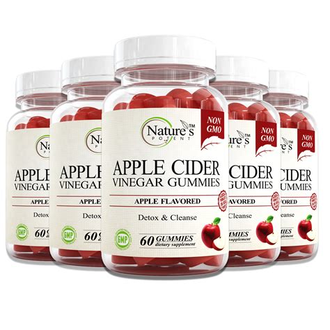 5 X Bottles of Apple Cider Vinegar Gummies (60 Gummies) – Nature's Potent