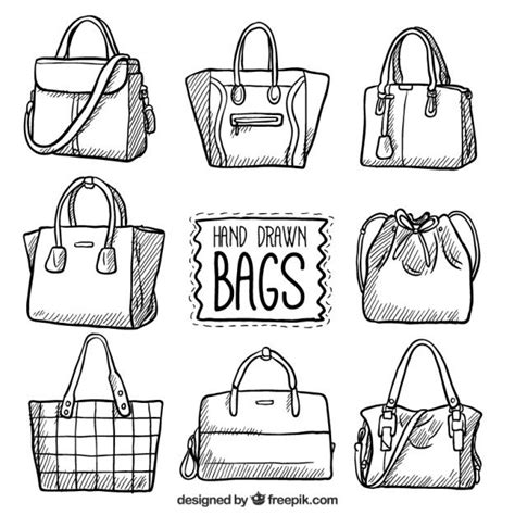 Set of hand-drawn bags Free Vector Drawing Bag, Dress Design Drawing ...