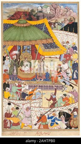 Mughal Emperor Akbar (r. 1556-1605) holds a religious assembly in the ...