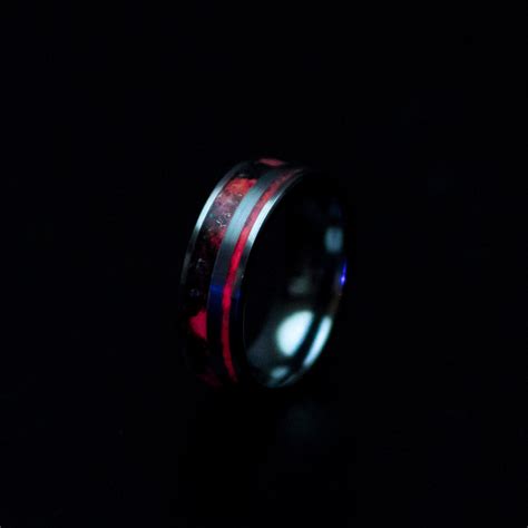 Red fire opal ring, opal engagement ring, opal wedding ring, meteorite ring men, tungsten ring ...