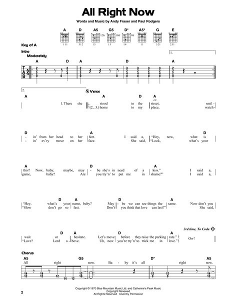 All Right Now by Free - Guitar Lead Sheet - Guitar Instructor