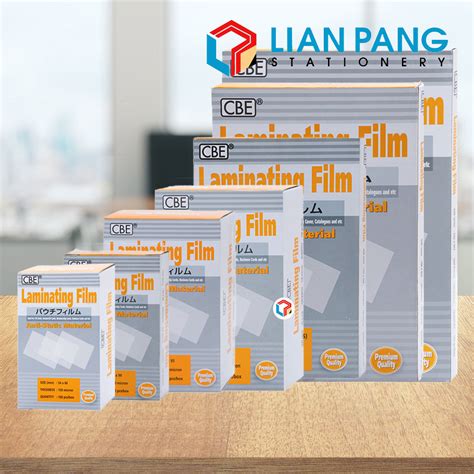 CBE Laminating Film 7 Sizes Available 100 Sheets