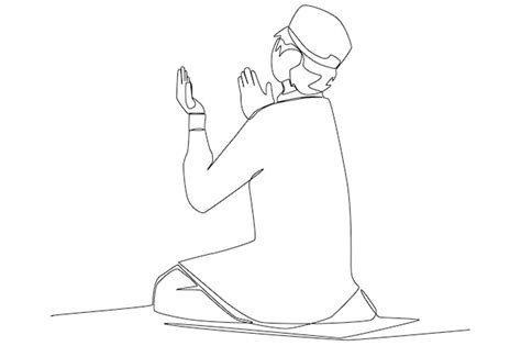 Premium Vector | A man praying to God after prayer in Ramadan one line art