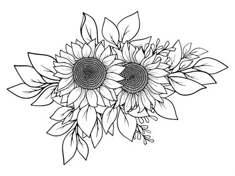 Premium Vector | Flower line art black and white