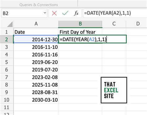 How to Get First Day of the Year in Excel - That Excel Site