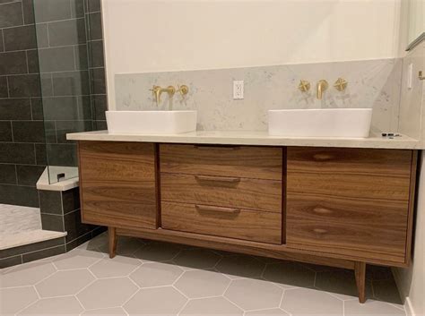 2 Door / 3 Drawer Walnut Bathroom Vanity Cabinet Only - Straight Leg | draftwooddesig… | Mid ...