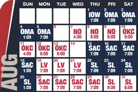 Reno Aces Baseball Game Schedule - August, 2019