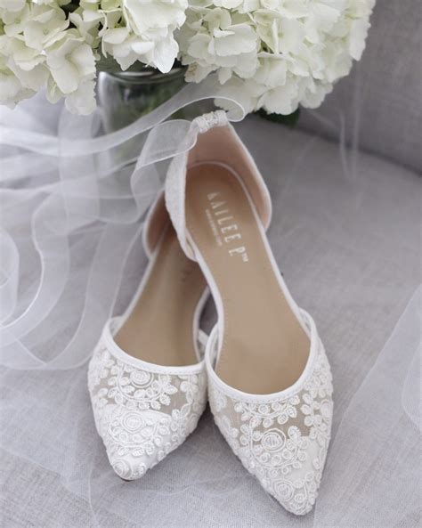 White Crochet Lace Pointy Toe Flats Women Wedding Shoes, Bridesmaid Shoes, Bridal Flats, Wedding ...