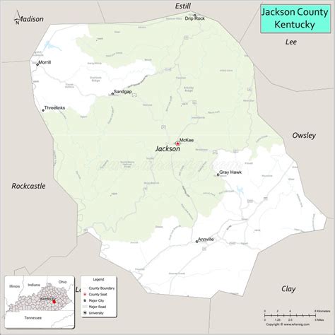 Map of Jackson County, Kentucky - Where is Located, Cities, Population, Highways & Facts