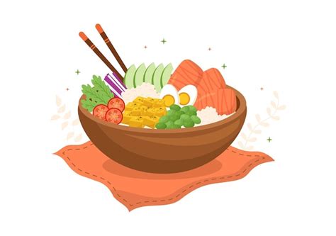 Premium Vector | Hawaiian dish poke bowl food template hand drawn ...