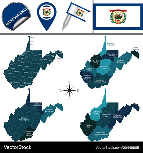 Map of west virginia with regions Royalty Free Vector Image