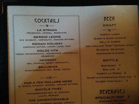 Menu at Mani Osteria and Bar, Ann Arbor