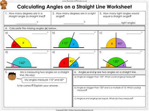 Calculating Angles on a Straight Line - Worksheet | Maths Year 5