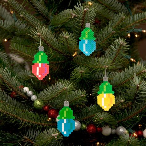 8-Bit Pixel Art Christmas Light Ornaments set of 4