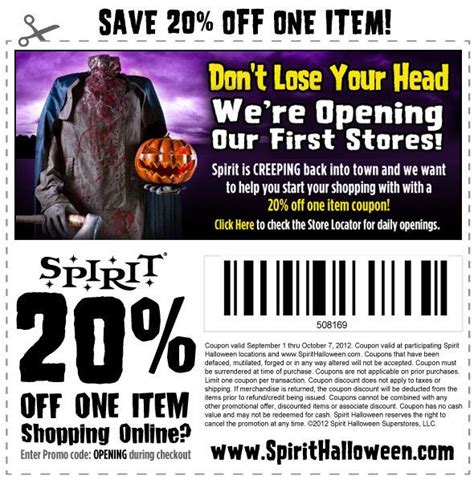 Spirit Halloween: 20% off Printable Coupon | Spirit halloween coupon, Spirit halloween ...