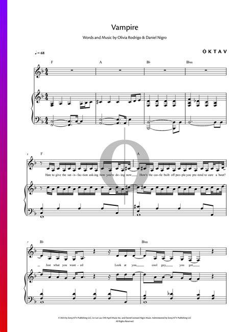 Vampire (Olivia Rodrigo) Piano Sheet Music - OKTAV