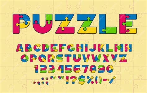 Premium Vector | Puzzle font or type jigsaw typeface alphabet