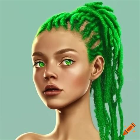 Girl with green dreadlocks and fair skin on Craiyon