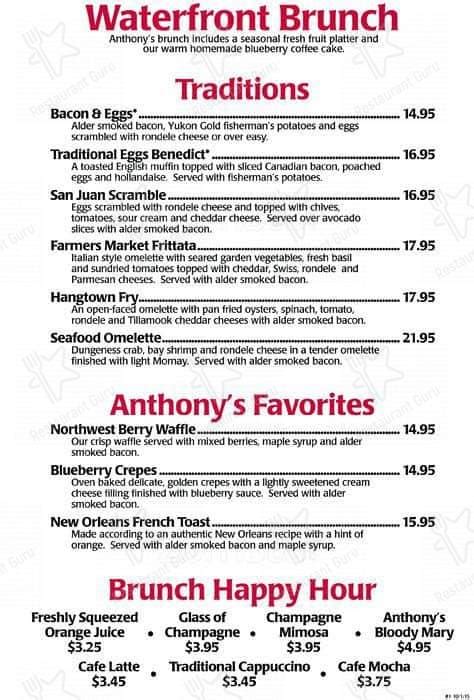 Menu at Anthony's HomePort Everett restaurant, Everett