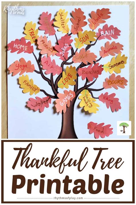 Thankful Tree Printable with Gratitude Leaves - Rhythms of Play