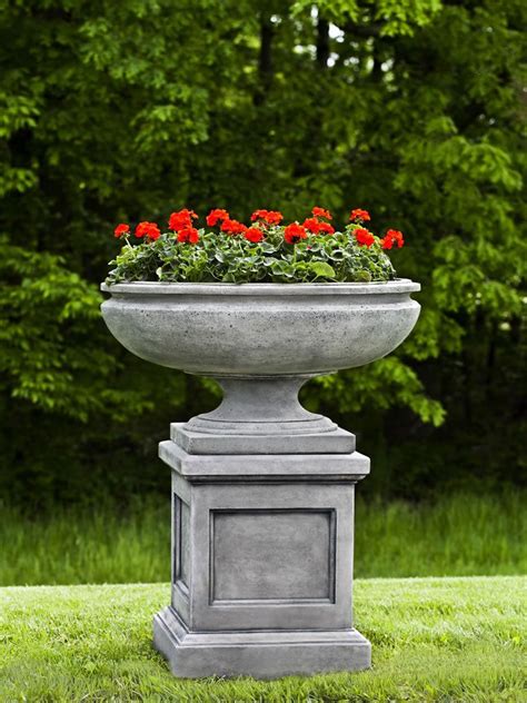 Large concrete urn with pedestal. Perfect for large formal gardens. Several different finishes ...