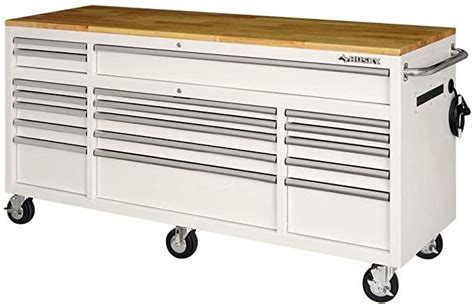 Husky 72 in. 18-Drawer Mobile Workbench with Solid Wood Top in Gloss White, HOTC7218BJ1M ...