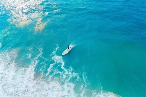 Premium Photo | Blue ocean with waves and foam aerial view with surfer and sea background