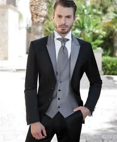 Black Silver Mens Suits wedding suits for groom Tuxedos Grooms Suits ...