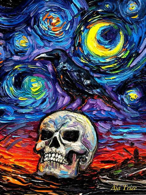 Raven on Skull Art Starry Night Art Print Spooky Halloween Art - Etsy UK