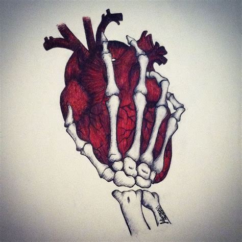 The Beating Heart Of A Skeleton by Julianna Hunter. A pen drawing of a skeleton holding a heart ...