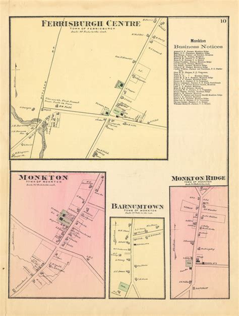 Monkton, Ferrisburgh Centre, Barnumtown, and Monkton Ridge Villages , Vermont 1871 Old Town Map ...