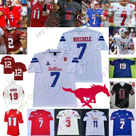 2021 Custom SMU Mustangs Football Jersey NCAA College Shane Buechele Xavier Jones Reggie ...