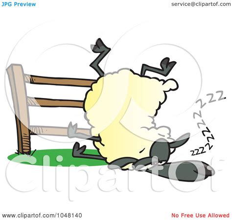 Royalty-Free (RF) Clip Art Illustration of a Cartoon Sleepy Sheep By A Fence by Ron Leishman ...