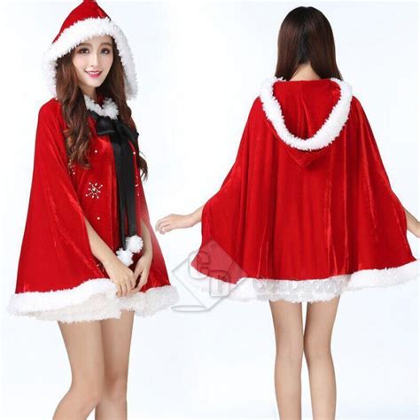 Christmas Womens Adult Mrs Santa Claus Red Hooded Cloak Cape