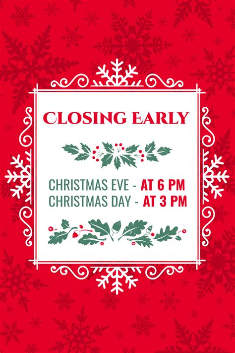 Red and White Christmas Closing Early Sign Template | Square Signs