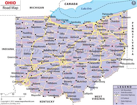 Ohio Road Map | Map of Roads and Highways in Ohio, USA | Ohio map, Map ...