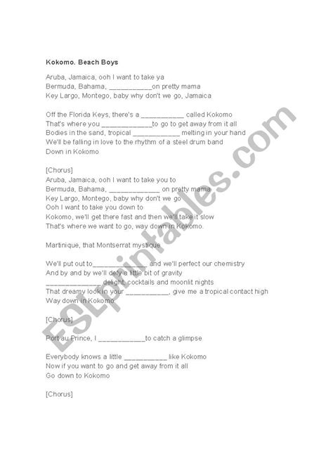 Kokomo song - ESL worksheet by gabrielarove